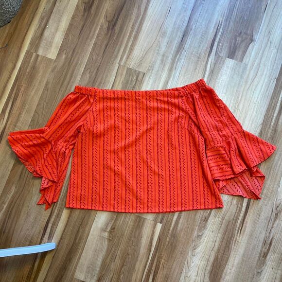 NWOT AND Bardot Orange Flutter Sleeve Off Shoulder Blouse Boho Peasant Size 16 - Picture 6 of 8